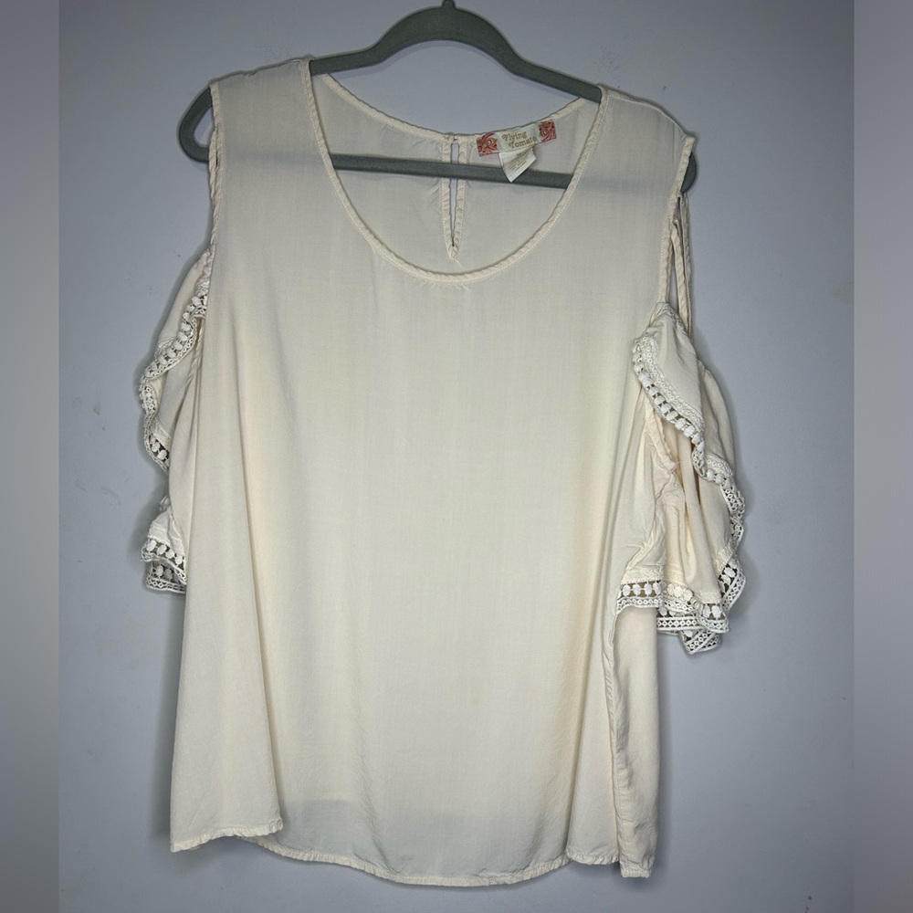 Flying Tomato Cream Ruffle Cold Shoulder Blouse Womens 3X SKU B38